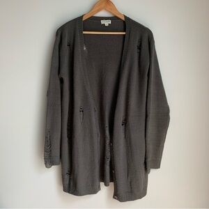 Cotton Bleu Distressed Oversized Knit Gray Cardigan